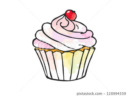 Watercolor vector illustration of a cupcake. Watercolor vector illustration of a cupcake. 128994339