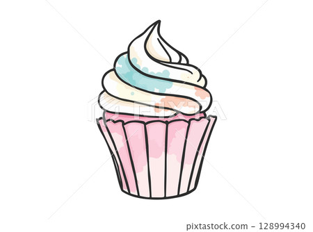 Watercolor vector illustration of a cupcake. 128994340