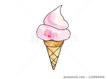 Watercolor vector illustration of a n ice cream cone. Watercolor vector illustration of a n ice cream cone. 128994408