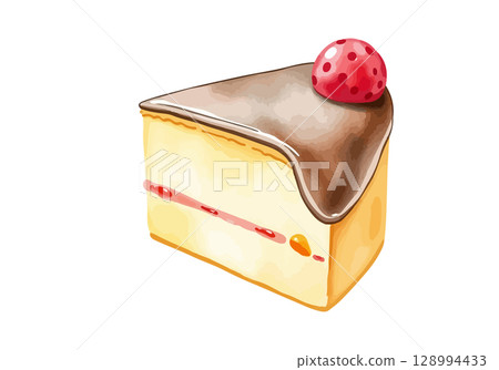 Watercolor vector illustration of a piece of cake. 128994433