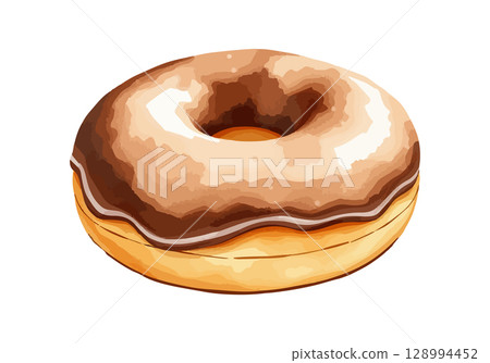 Donut with chocolate glaze watercolor. 128994452