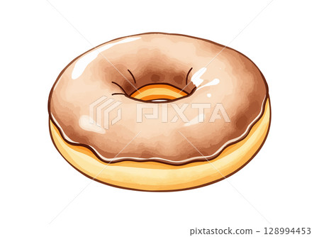 Donut with chocolate glaze watercolor. 128994453