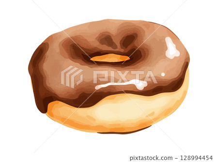 Donut with chocolate glaze watercolor. 128994454