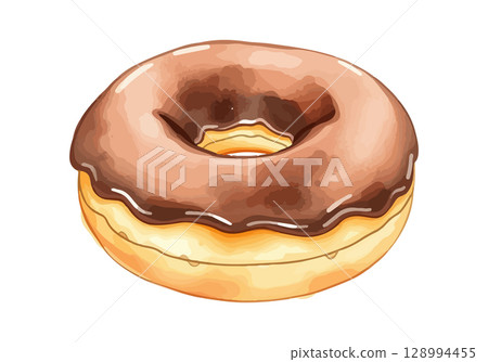 Donut with chocolate glaze watercolor. 128994455