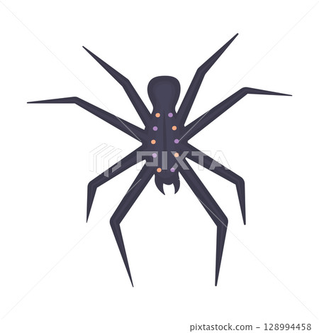 Dark poisonous tropical spider, color illustration Dark poisonous tropical spider, color illustration 128994458