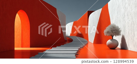 Modern red and white architecture 128994539