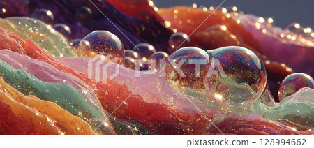 Colorful bubbles forming on a vibrant surface 128994662