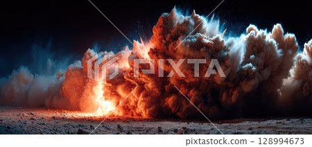 Explosion creates dramatic cloud of smoke and dust 128994673