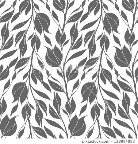 simple seamless pattern of gray flowers on a white background, texture, design 128994898