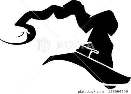 simple graphic drawing of halloween witch hat, black silhouette, logo, design 128994899