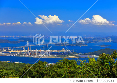 [Kagawa Prefecture] The Great Seto Bridge and Bannosu Industrial Area as seen from Shiroyama Observatory 128994933