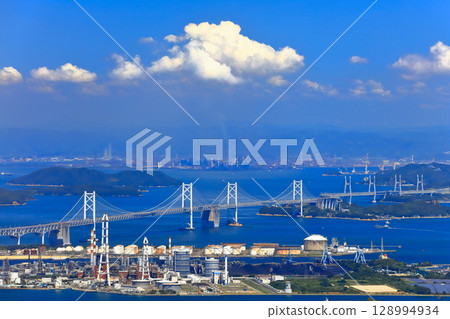 [Kagawa Prefecture] The Great Seto Bridge and Bannosu Industrial Area as seen from Shiroyama Observatory 128994934