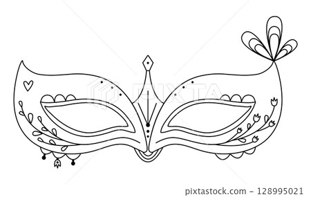 Masquerade mask purim, black line illustration Masquerade mask purim, black line illustration 128995021