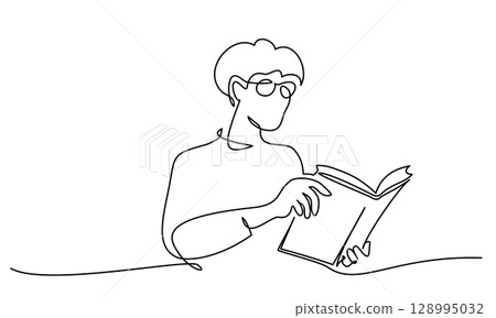 Back to school card. Education concept. Student boy reading book 128995032