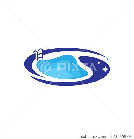 Clean swimming pool abstract logo design template 128995989
