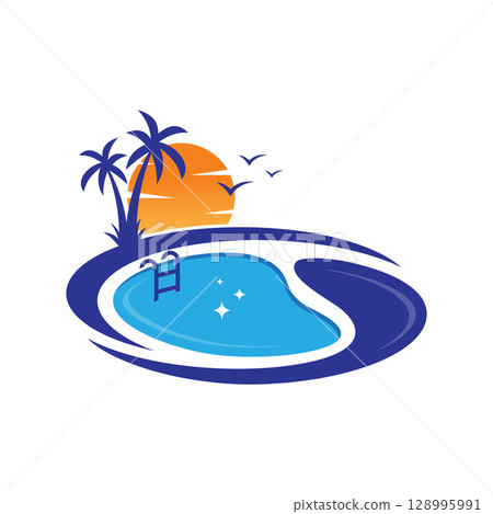 Creative innovation for swimming pool concept abstract logo design template 128995991