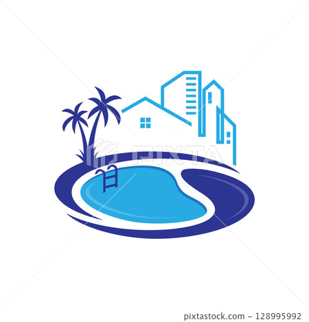 Metropolitan swimming pool concept abstract logo design template 128995992