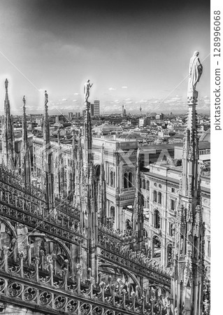 Aerial view from the roof of the Cathedral, Milan, Italy 128996068