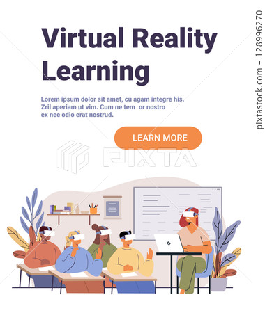 Virtual reality classroom students teacher technology immersive education modern school interior plants whiteboard desks digital learning landing page Virtual reality classroom students teacher technology immersive education modern school interior plants whiteboard desks digital learning landing page 128996270