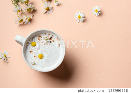 Chamomile moon milk, chamomile tea latte 128996318