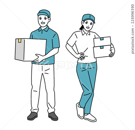 搬運行李的男女送貨員 128996390