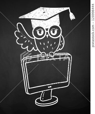 Vector illustration of chalk owl on monitor Vector illustration of chalk owl on monitor 128996444