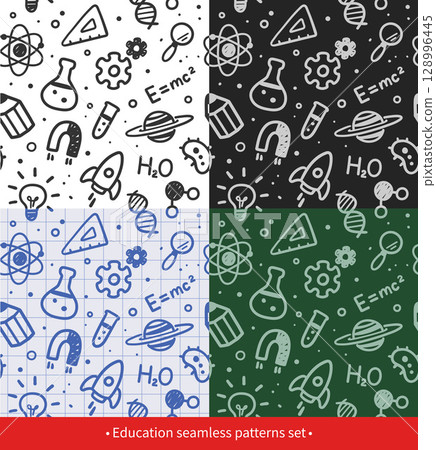 Vector seamless education patterns set Vector seamless education patterns set 128996445