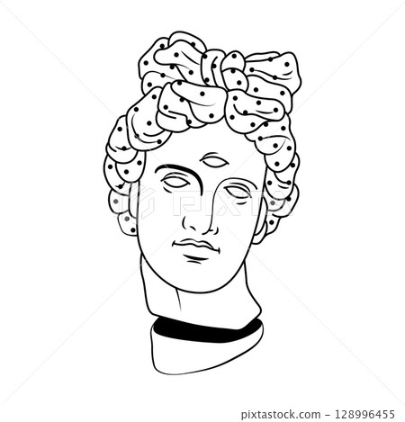 Mystic woman statue head with third eye. Vector sculpture with female face and dots. Sliced antique or mythological, surreal and bizarre monument. Greek fantasy portrait and mythology weird art. Mystic woman statue head with third eye. Vector sculpture with female face and dots. Sliced antique or mythological, surreal and bizarre monument. Greek fantasy portrait and mythology weird art. 128996455