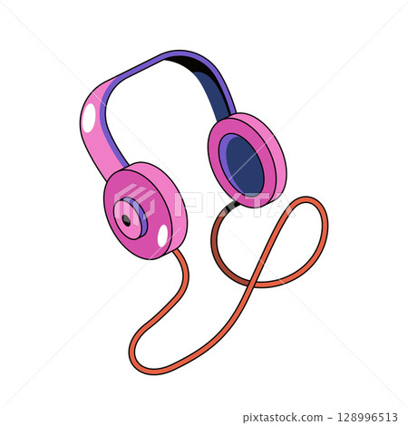 Headphones isolated icon. Earphones for music and sound element. Digital musical gadget for soundwave listening. Volume portable headset gadget. Wired audio jack playback. Multimedia technology. 128996513