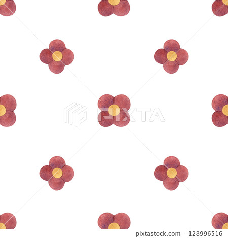 Abstract cute red mini flowers seamless pattern. Watercolor ornament isolated illustration from background. Girly concept, children's style for textile, stationery, packaging, interior decoration Abstract cute red mini flowers seamless pattern. Watercolor ornament isolated illustration from background. Girly concept, children's style for textile, stationery, packaging, interior decoration 128996516