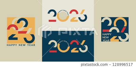 Set greeting cards for 2026 New Year.Flyers, posters with abstract numbers in minimalistic style.Template for flyer, web, cover, calendar, web,banner.New year 2026 number logo set. Vector illustration Set greeting cards for 2026 New Year.Flyers, posters with abstract numbers in minimalistic style.Template for flyer, web, cover, calendar, web,banner.New year 2026 number logo set. Vector illustration 128996517