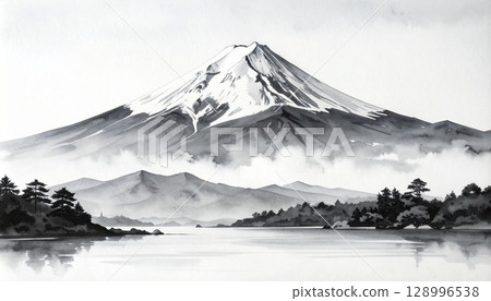富士山水墨畫 富士山水墨畫 128996538
