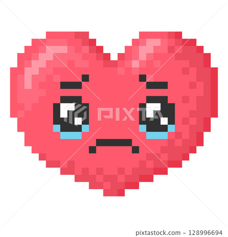 Cry kawaii emoji emoticon heart shape face vector pixel art, unhappy sad red face, eyes with tears, 8 bit weep avatar Cry kawaii emoji emoticon heart shape face vector pixel art, unhappy sad red face, eyes with tears, 8 bit weep avatar 128996694