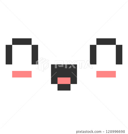 Happy kawaii emoji emoticon vector pixel art, black and pink outline 8 bit smile face, cute avatar positive expression 128996698