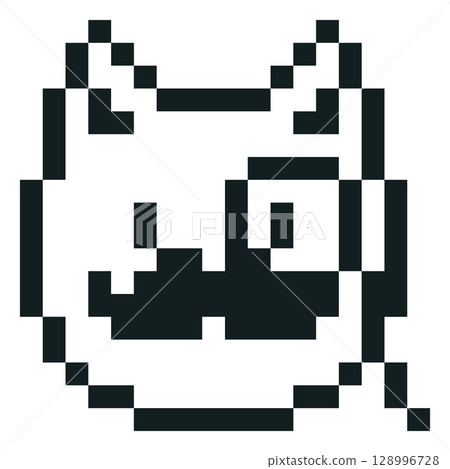 Curious detective cat emoji emoticon vector pixel art, black outline smile muzzle, cute pet face retro serious avatar 128996728