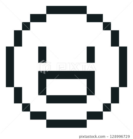 Happy emoji emoticon, vector pixel black outline 8bit smile face with laugh open mouth, cute funny cheerful retro avatar Happy emoji emoticon, vector pixel black outline 8bit smile face with laugh open mouth, cute funny cheerful retro avatar 128996729