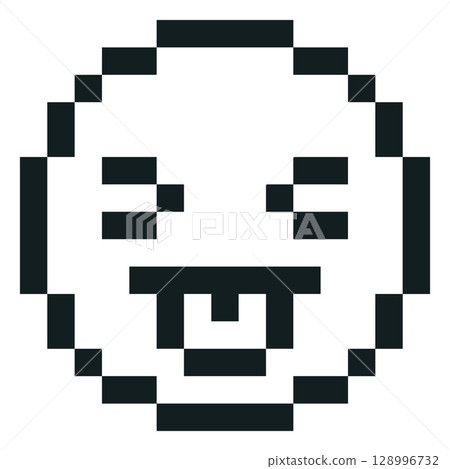 Tease emoji emoticon vector pixel art, black outline 8 bit smile face with stick out tongue, funny retro joke avatar Tease emoji emoticon vector pixel art, black outline 8 bit smile face with stick out tongue, funny retro joke avatar 128996732