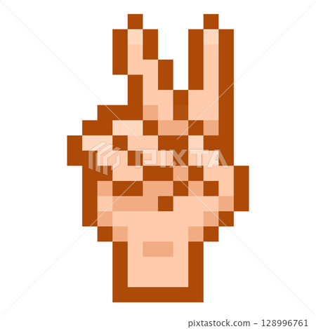 V sign hand gesture emoji emoticon vector pixel art, victory or peace sign, color 8 bit hand pointing two fingers V sign hand gesture emoji emoticon vector pixel art, victory or peace sign, color 8 bit hand pointing two fingers 128996761