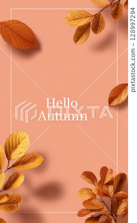 Minimal Autumn Instagram Story Template with Orange Background and Leaves Minimal Autumn Instagram Story Template with Orange Background and Leaves 128997294