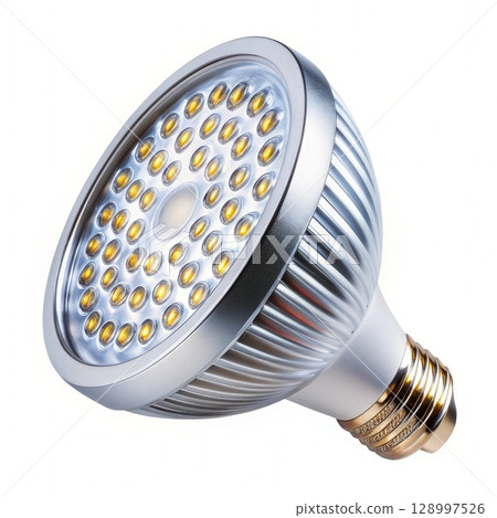 Illuminated Light Bulb on White Background. Generative AI Illuminated Light Bulb on White Background. Generative AI 128997526