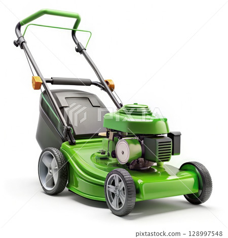 Green Lawn Mower on White Background. Generative AI 128997548