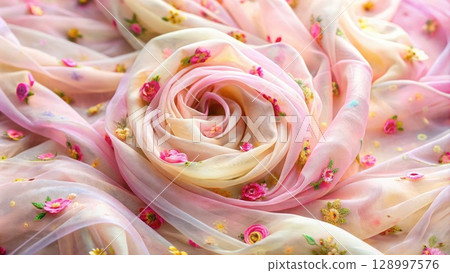 Close Up of a Floral Scarf. Generative AI 128997576