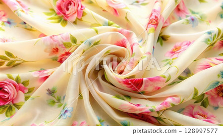 Close Up of a Flowery Fabric. Generative AI 128997577