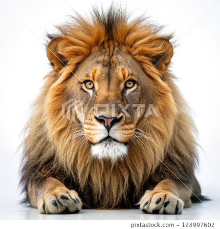 Close-Up of Lion on White Background. Generative AI 128997602