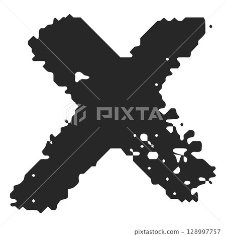 Black chalk rejected cross vector sign, wrong check mark scribble, decline, error crayon symbol, handwriting disagree 128997757