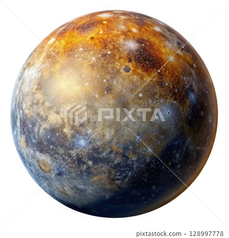 Close Up of a Large Mercury Planet on White Background. Generative AI 128997778