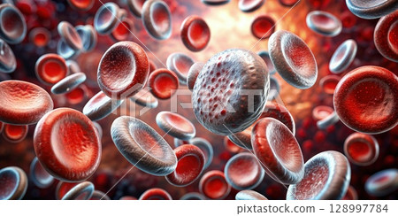 Red Blood Cells Flowing Through a Blood Vessel. Generative AI 128997784