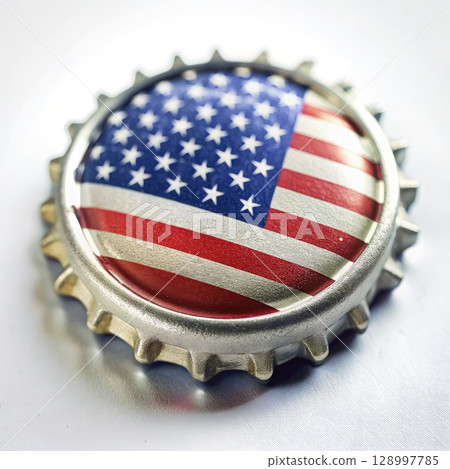 American Flag Painted Bottle Cap. Generative AI 128997785