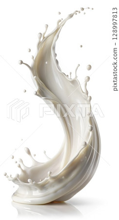 White Milk Splashing Into the Air. Generative AI 128997813