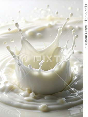 Milky Splash on White Surface. Generative AI Milky Splash on White Surface. Generative AI 128997814